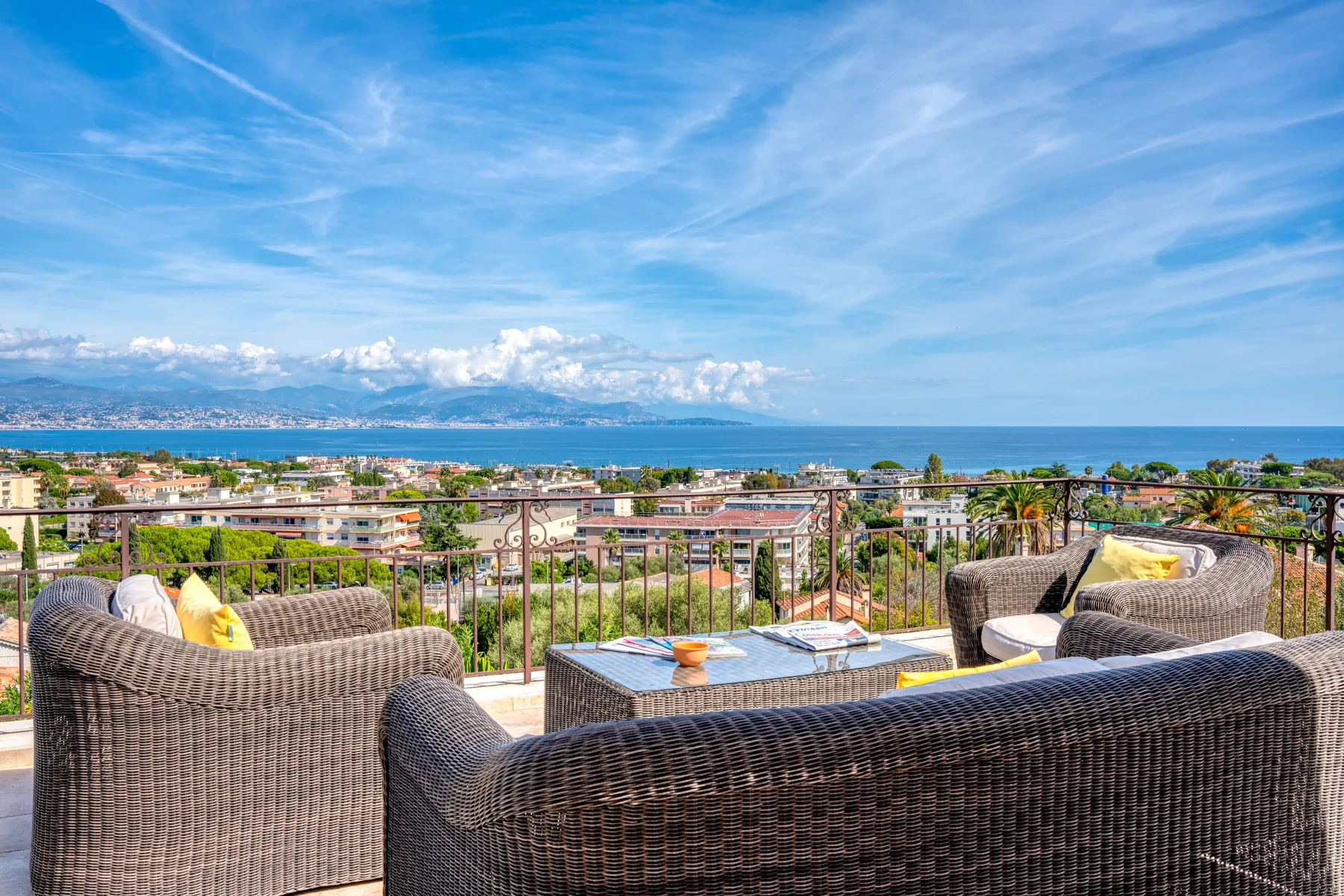 Panoramic Mediterranean view from a terrace at Mas Fleuri